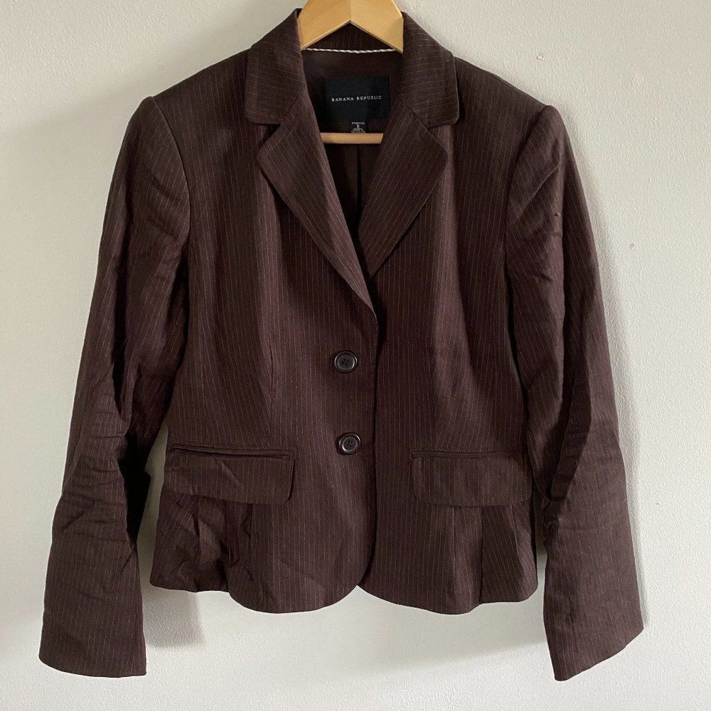 Banana Republic Women's Striped Brown Double Button Stretch Blazer, Size 6 (B1)